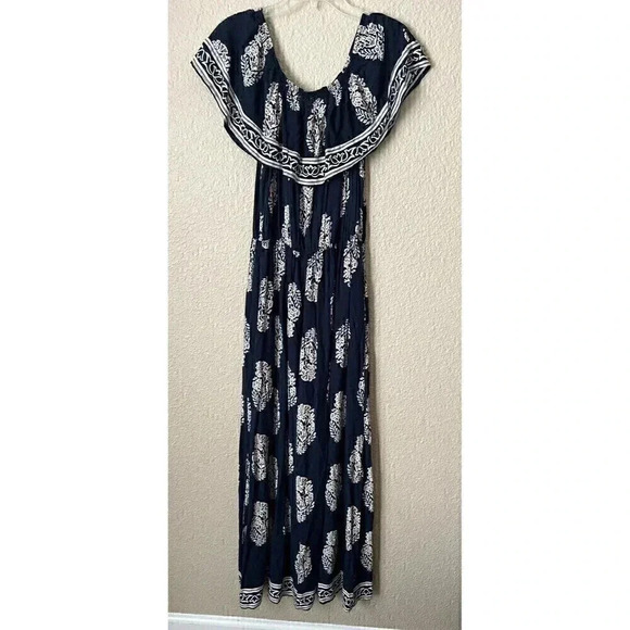 Kori Dresses & Skirts - Kori America Womens Navy Blue Floral Off The Shoulder Maxi Dress Size S